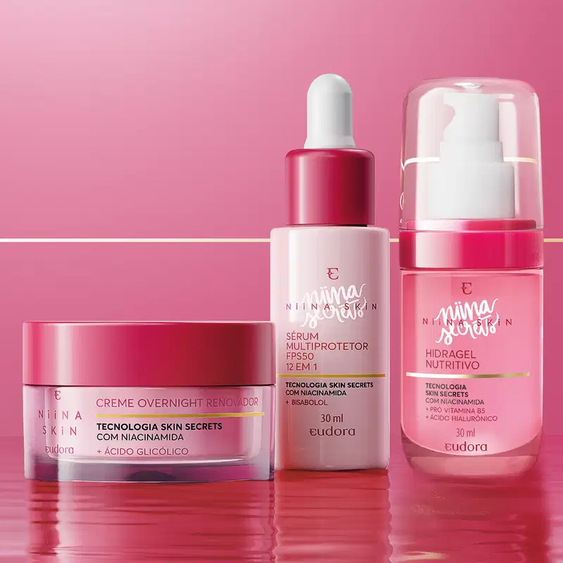 Combo Niina Skin: Hidragel Nutritivo 30ml + Sérum Facial 30ml + Creme Overnight 45g