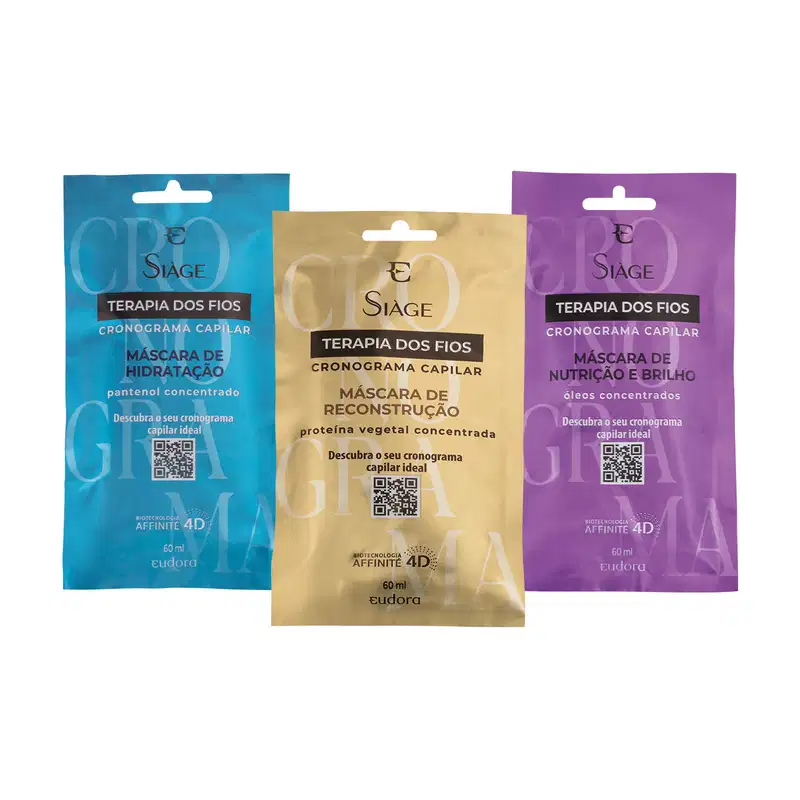 Combo Cronograma Capilar Siàge Terapia dos Fios Máscara Capilar: Reconstrução 60ml + Hidratação 60ml + Nutrição 60ml