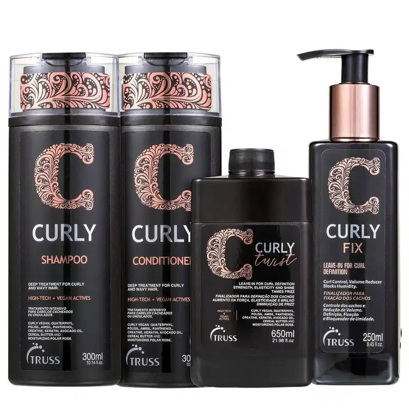 Kit Truss Curly - Shampoo 300ml + Condicionador 300ml + Leave-In Twist 650ml + Leave-In Fix 250ml