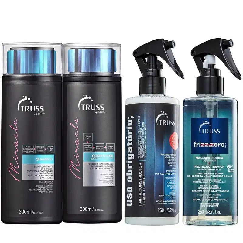 Kit Truss Miracle Shampoo 300ml + Condicionador 300ml + Uso Obrigatório 260ml + Frizz Zero 260ml