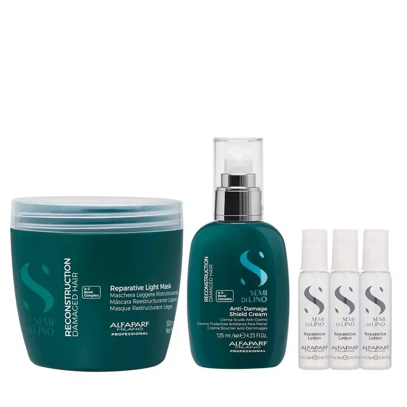 Kit Alfaparf Semi Di Lino Reconstruction - Máscara Suave 500ml + Creme 125ml + 3x Ampola 13ml