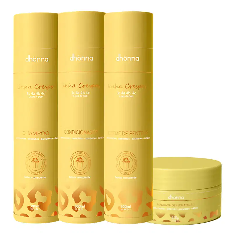 Kit Crespos Shampoo, Condicionador, Creme de Pentear e Máscara - Dhonna | Cachos Definidos e Hidratados