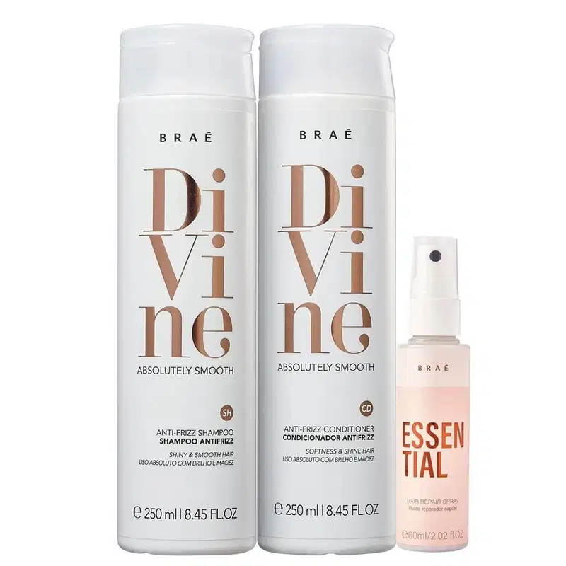 Kit Braé Divine - Shampoo 250ml + Condicionador 250ml + Fluído Reparador 60ml