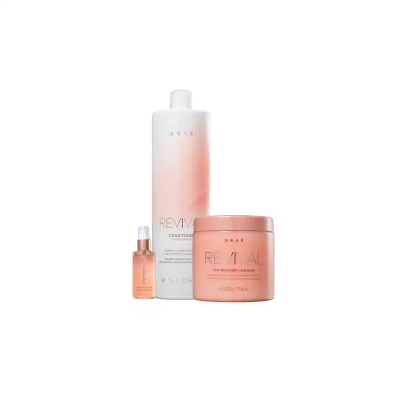 Kit BRAÉ Revival Cond 1L, Mascara Reconstrutora e Shine Oil