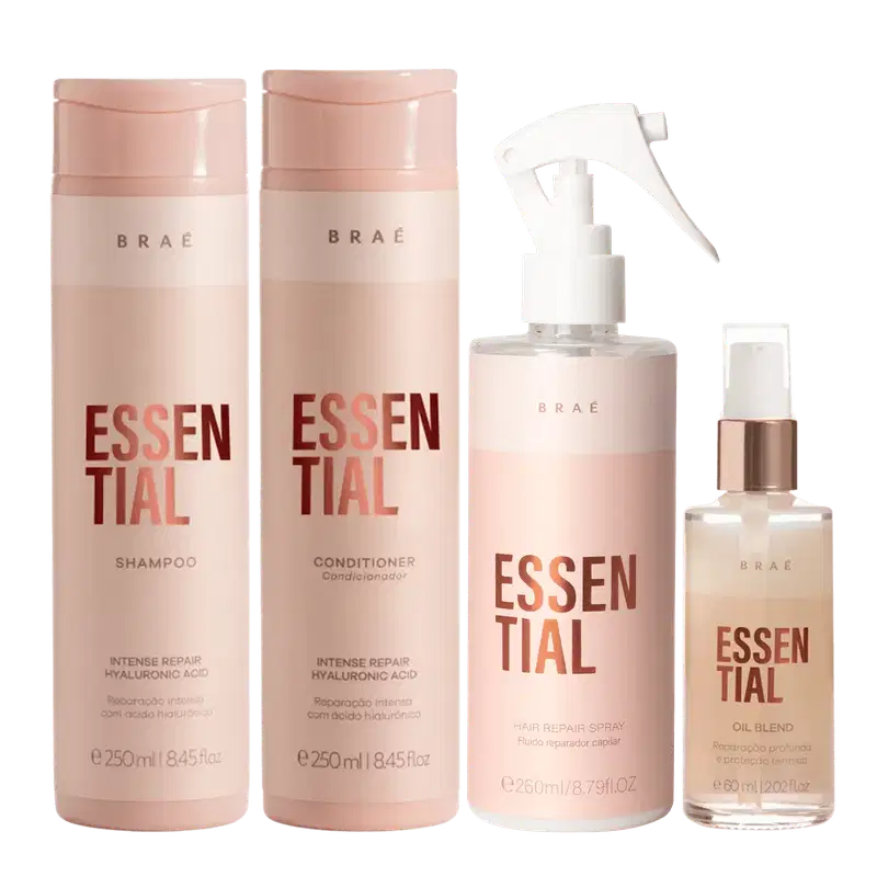 Kit Braé Essential Shampoo 250ml + Condicionador 250ml + Spray Finalizador 260ml + Sérum Oil Blend 60ml