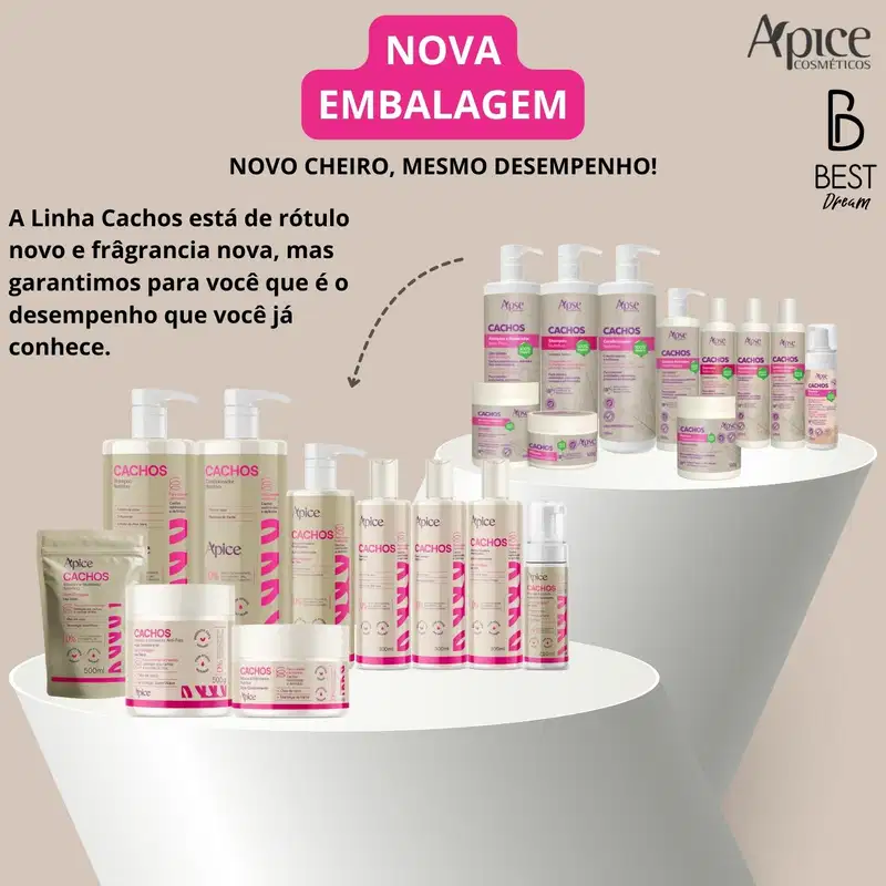 Kit Apice Cachos Shampoo + Condicionador + Gelatina Ativadora Nova Fragrância 300ml