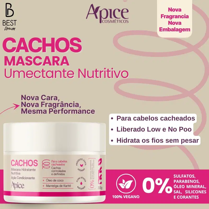 Kit Apice Cachos Shampoo + Condicionador + Mascara Hidratante Capilar Nova Fragrância 300ml