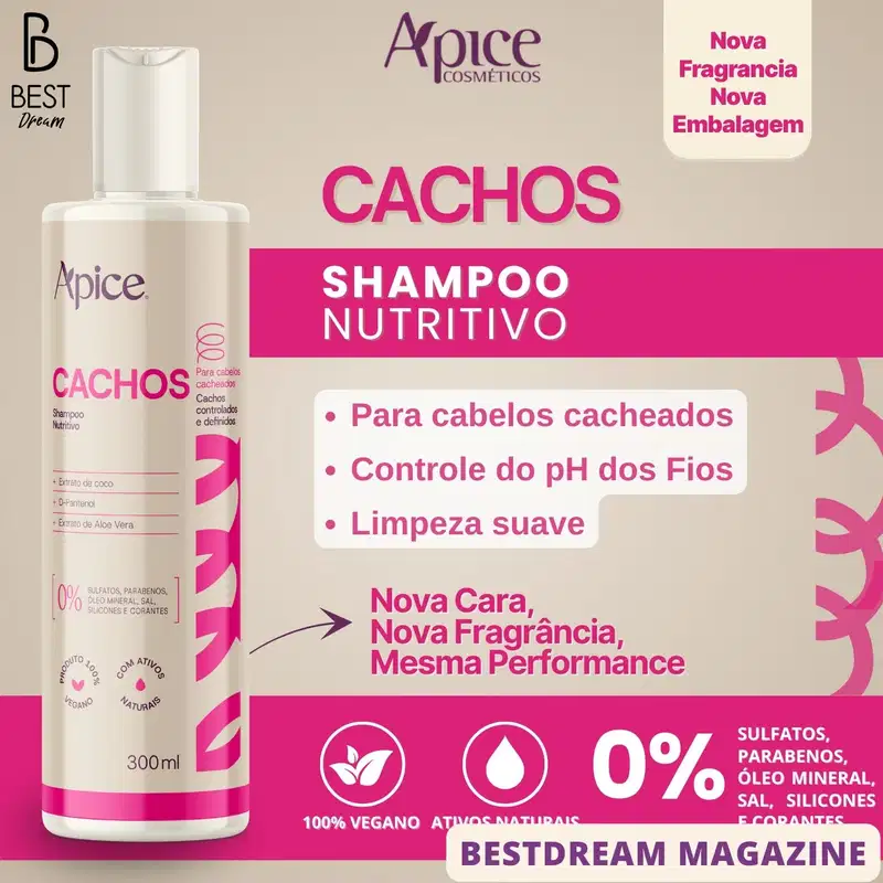 Kit Apice Cachos Shampoo + Condicionador + Mascara Hidratante Capilar Nova Fragrância 300ml