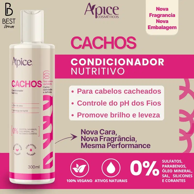 Kit Apice Cachos Shampoo + Condicionador + Mascara Hidratante Capilar Nova Fragrância 300ml