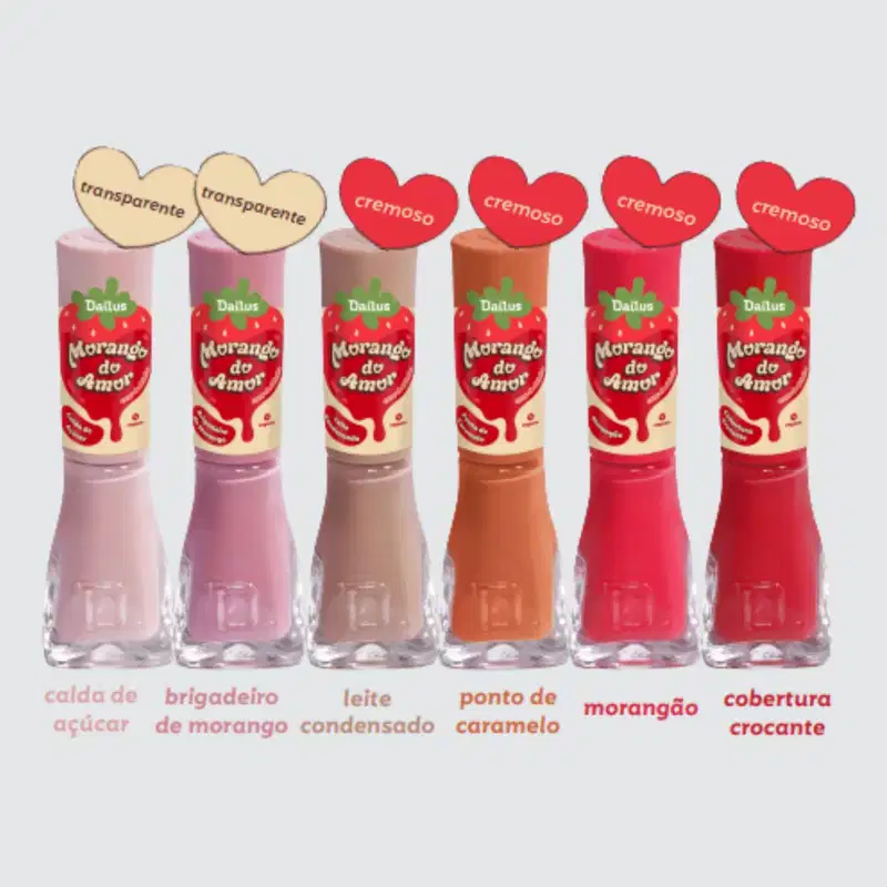 Kit Esmaltes Dailus - Coleção Morango do Amor (6 esmaltes)