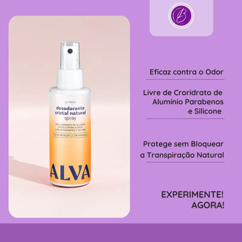 Kit Cristal Natural Alva: Trio 3 Desodorantes Spray 120ml 12 Horas de Proteção Citrus