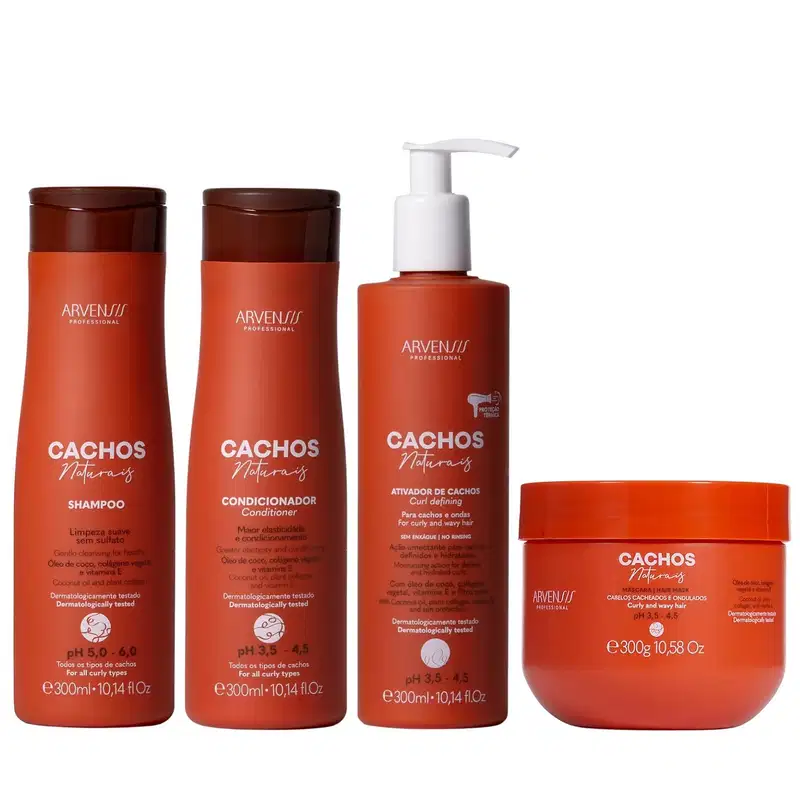 Kit Arvensis Cachos Naturais - Shampoo & Condicionador 300ml + Ativador 300ml + Máscara 300g