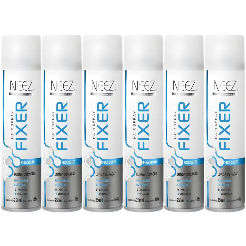 Kit 6 Spray Fixador De Cabelo Profissional Neez Laque Capilar Fixa Solto Longa Duração 250ml