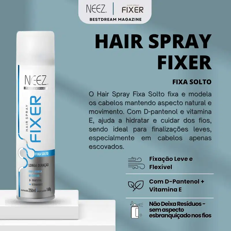 Kit 6 Spray Fixador De Cabelo Profissional Neez Laque Capilar Fixa Solto Longa Duração 250ml