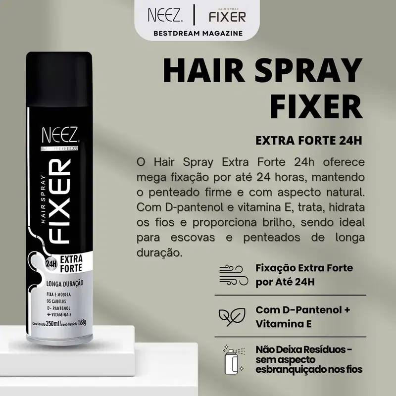 Kit 3 Spray Fixador De Cabelo Profissional Neez Laque Capilar Fixação Extra Forte 24 Horas 250ml