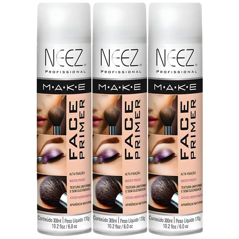 Kit 3 Primer Maquiagem Spray Neez Profissional Alta Fixação Make A Prova D'agua Facial 300ml