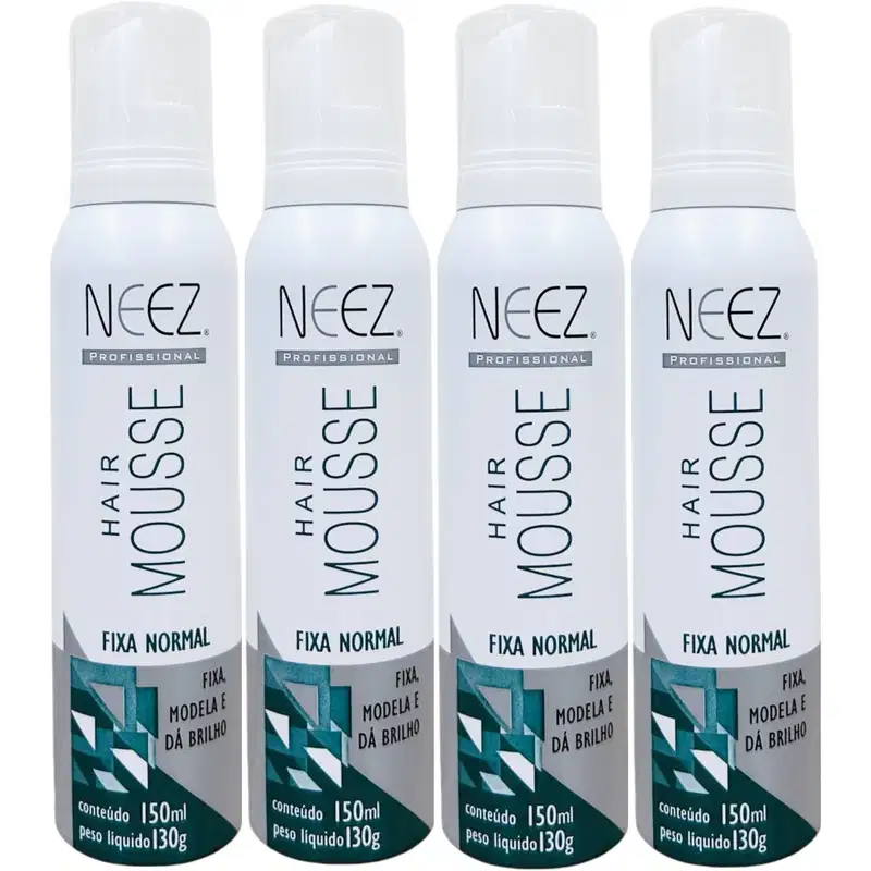 Kit 4 Mousse Fixador Capilar Neez Finalizador Penteado Hidratante Ação Rápida Fixação Normal 150ml