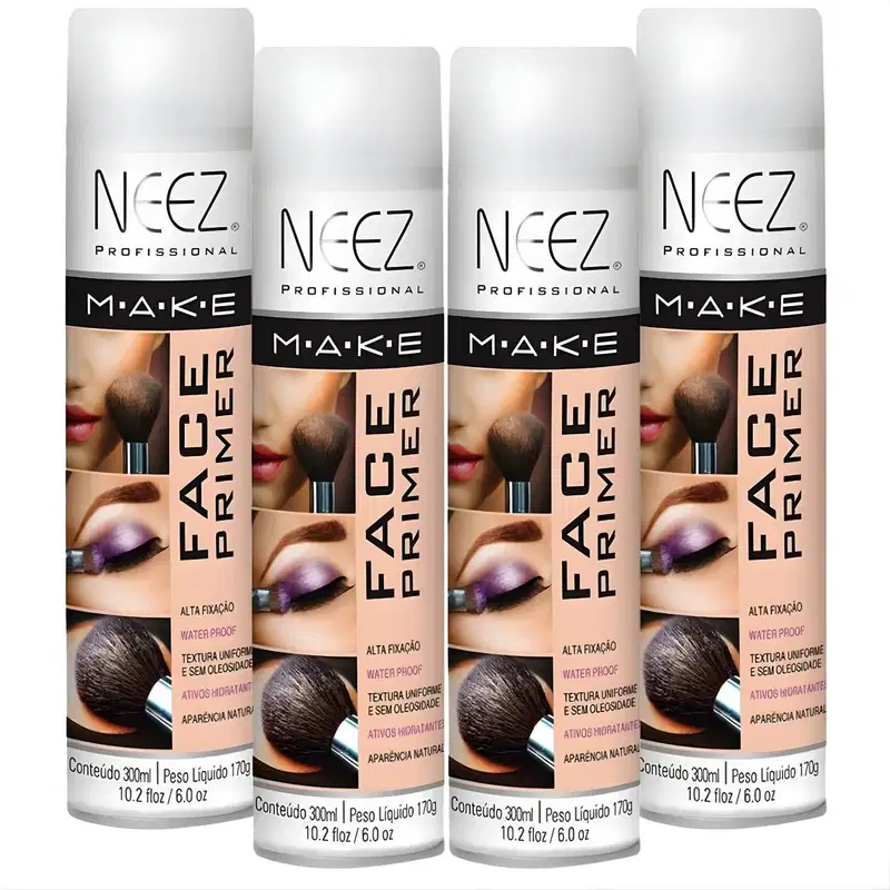 Kit 4 Primer Maquiagem Spray Neez Profissional Alta Fixação Make A Prova D'agua Facial 300ml
