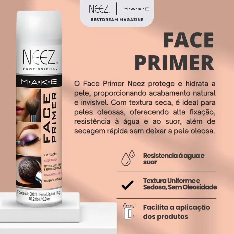 Kit 4 Primer Maquiagem Spray Neez Profissional Alta Fixação Make A Prova D'agua Facial 300ml