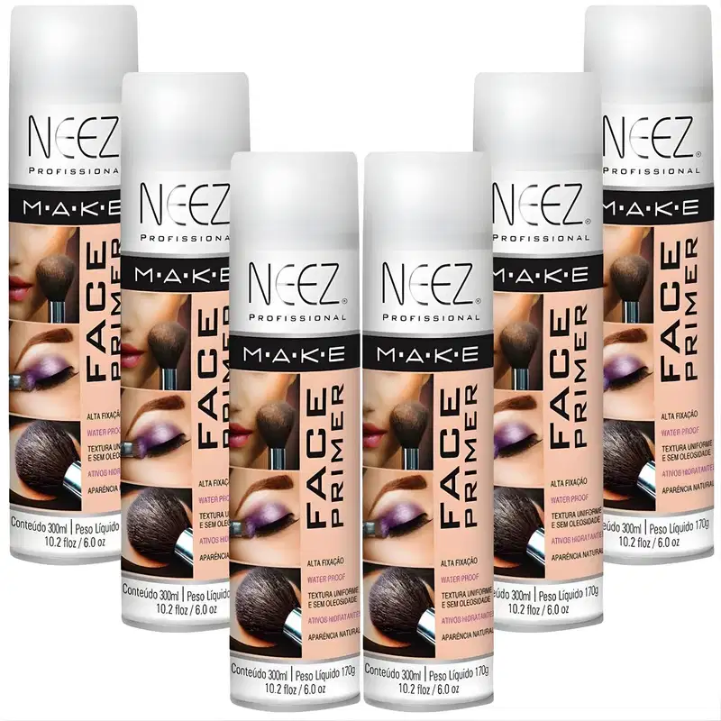 Kit 6 Primer Maquiagem Spray Neez Profissional Alta Fixação Make A Prova D'agua Facial 300ml