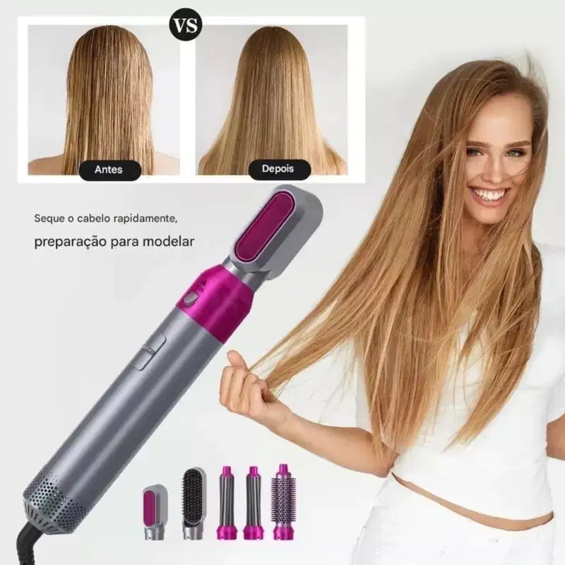 Kit secador 5 em 1, spray de brilho e modelador triondas
