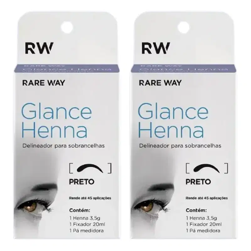 Kit 2 Henna Glance Cor Preto Rare Way 3,5g