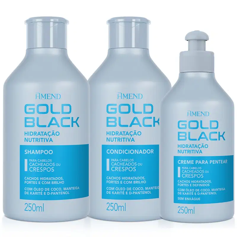 Kit Amend Gold Black Shampoo, Condicionador e Creme para Pentear Cachos