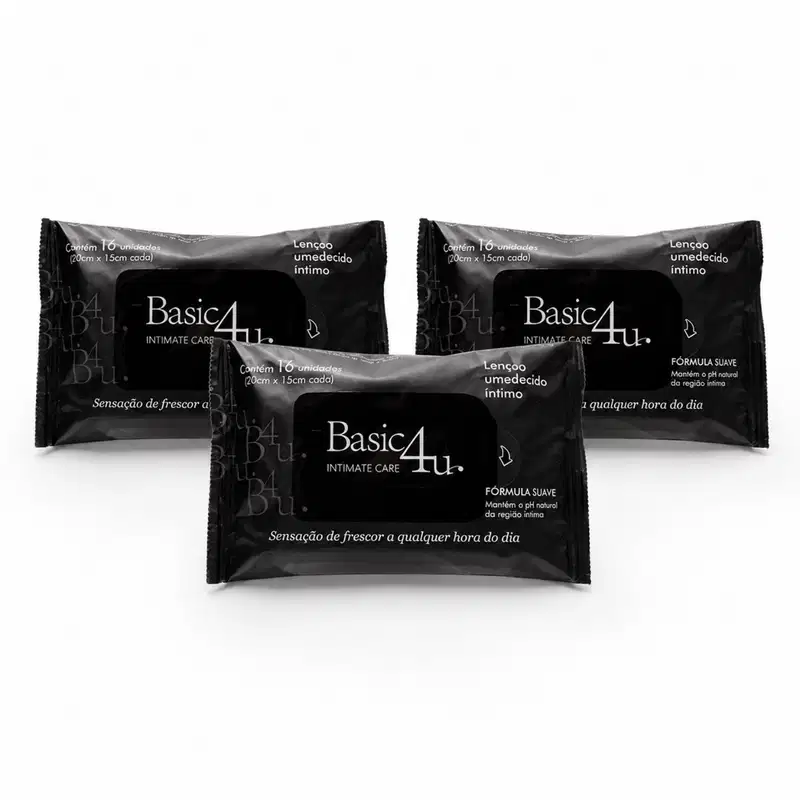 Kit Basic4u: 3 Lenços Umidecidos Íntimos Higiene e Frescor
