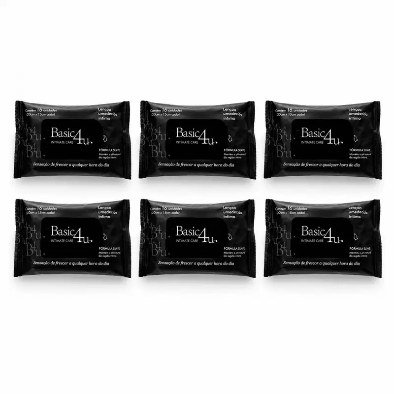 Kit Basic4u: 6 Lenços Umidecidos Íntimos Higiene e Frescor