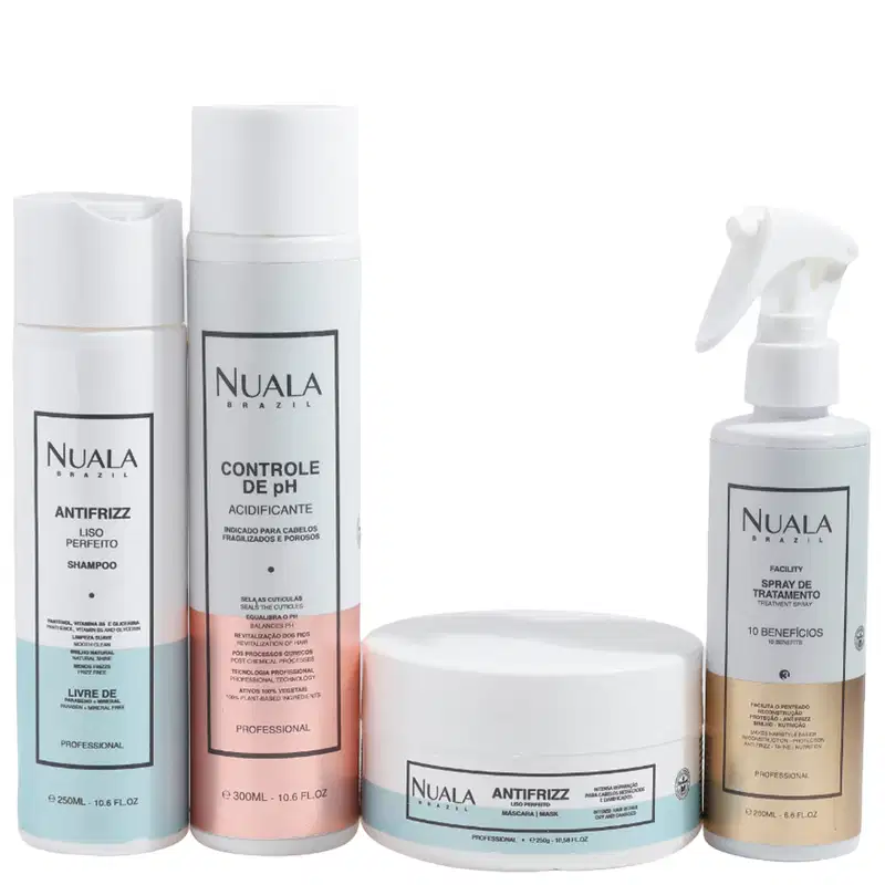 Kit Nuala Antifrizz Shampoo + Máscara + Acidificante + Leave-in (4 Produtos)