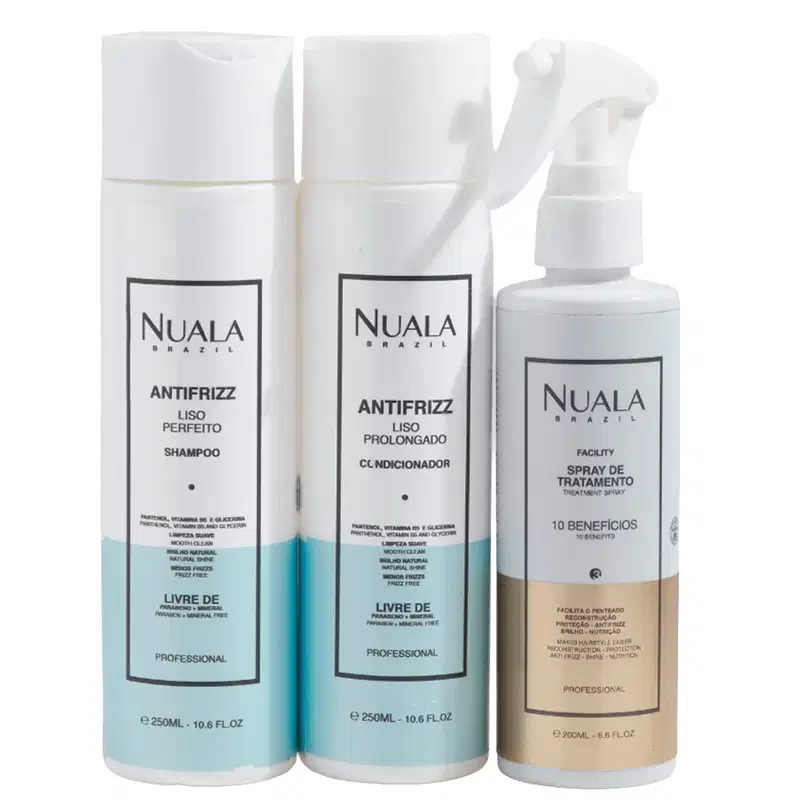 Kit Nuala Antifrizz Shampoo + Condicionador + Leave-in (3 Produtos)