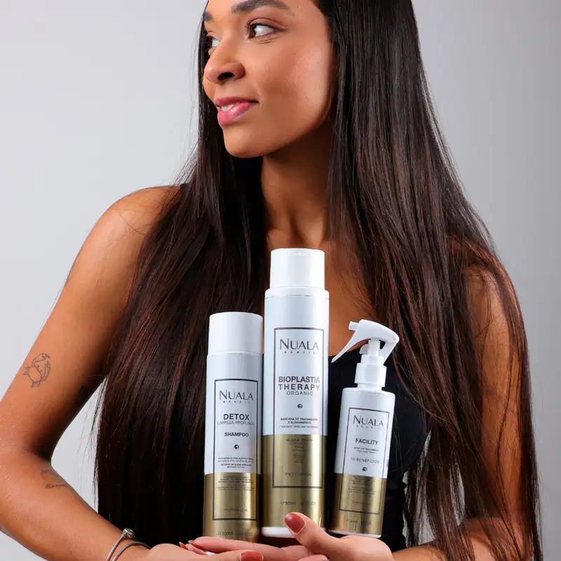 Kit Nuala Progressiva Orgânica sem Formol Shampoo + Progressiva + Leave-in (3 Produtos)