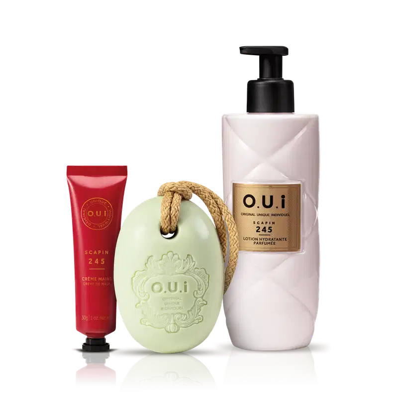 Kit O.U.i Scapin 245 & Jardin de Grasse - Loção Corporal 400ml + Sabonete em Barra 190g + Creme de Mãos 30g