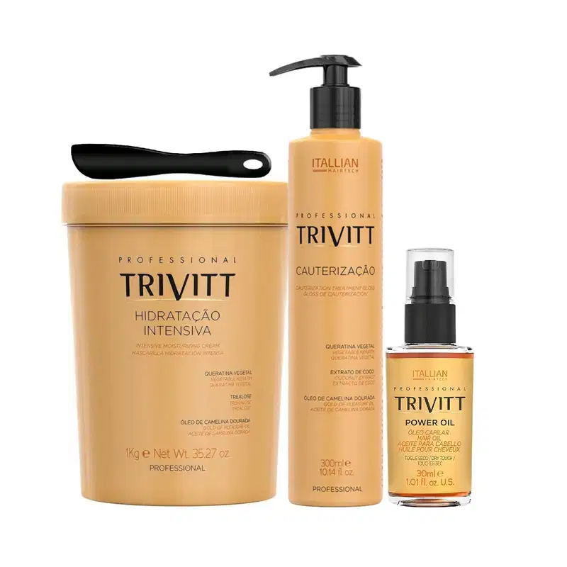 Kit Trivitt Profissional 4 Itens – Shampoo, Hidratação, Condicionador e Power Oil