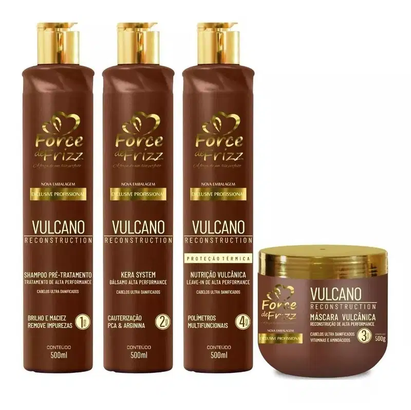 Kit Reconstrução Capilar Profissional Vulcano - Tratamento, Hidratação e Brilho