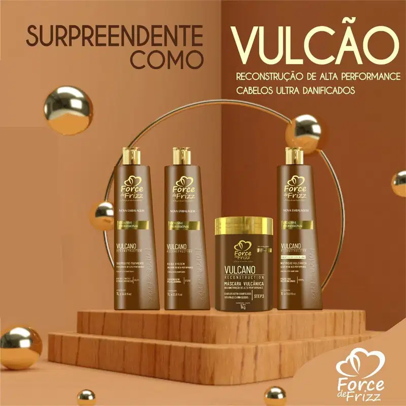 Kit Reconstrução Capilar Profissional Vulcano - Tratamento, Hidratação e Brilho