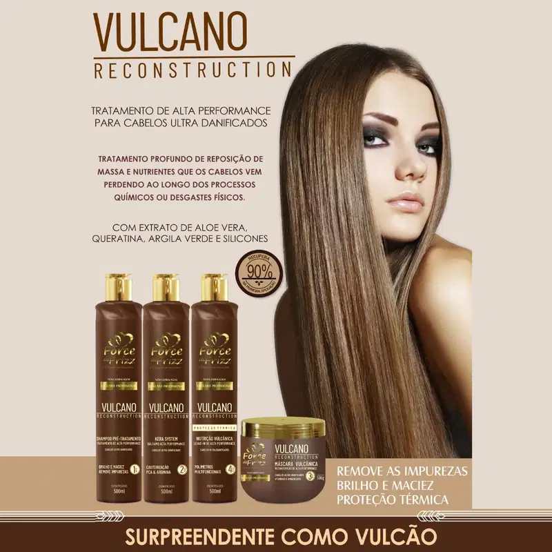 Kit Reconstrução Capilar Profissional Vulcano - Tratamento, Hidratação e Brilho