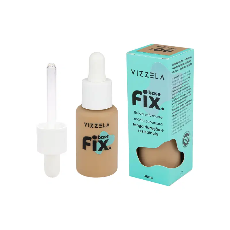 Base Líquida Vizzela Cosméticos Fix Cor 6, 30ml.