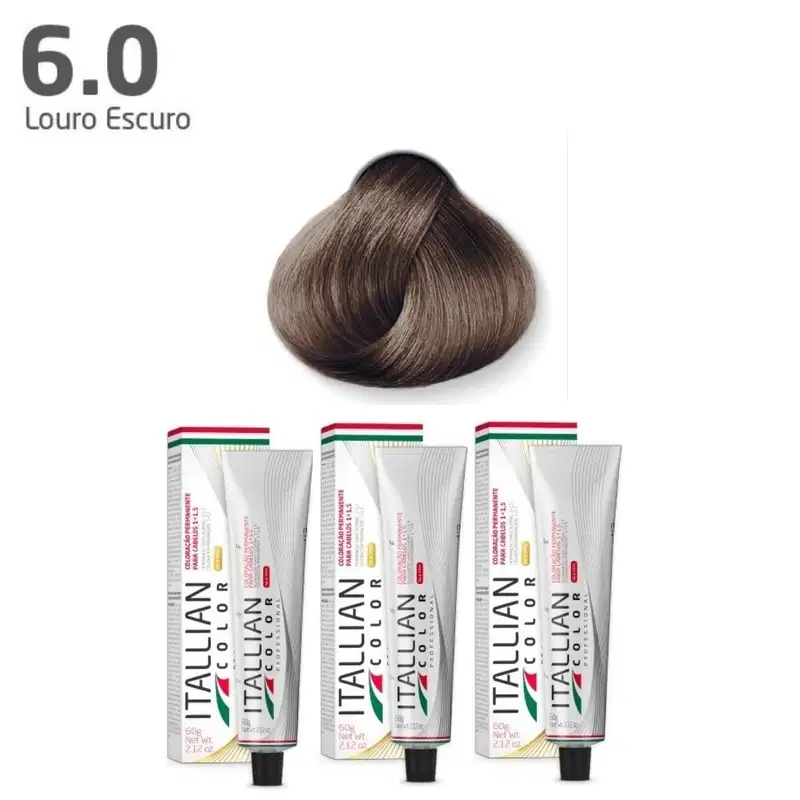 Kit Itallian Color 3 Tintura 6.0 Louro Escuro + Emulsão Oxigenada 30 Vol. 1Lt