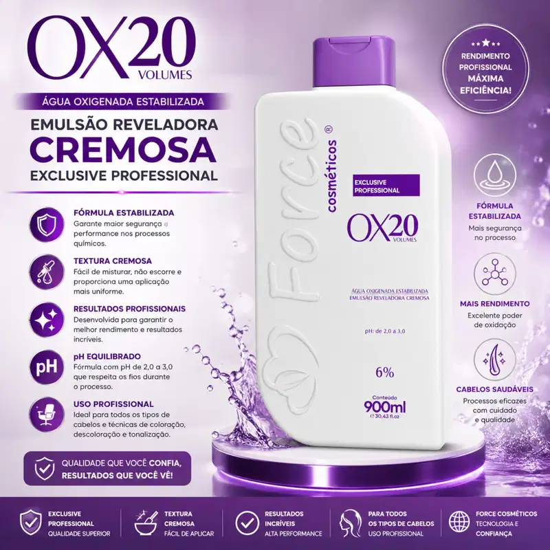 Emulsão Oxigenada Cremosa OX 20-Volume Profissional 900ml - Force Cosméticos