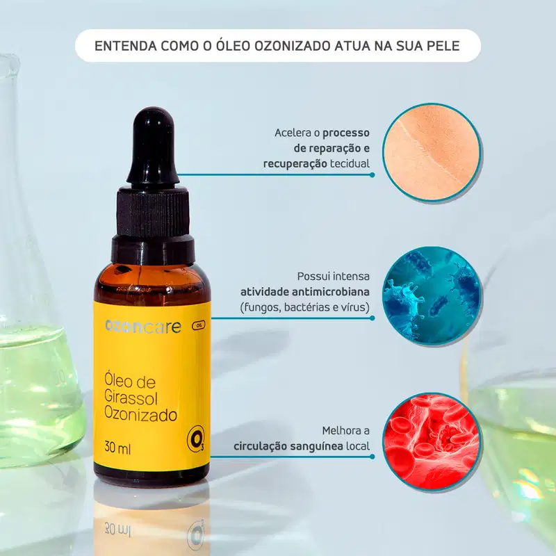 Óleo de Girassol Ozonizado Concentrado Cicatrização Ozonioterapia 30ml