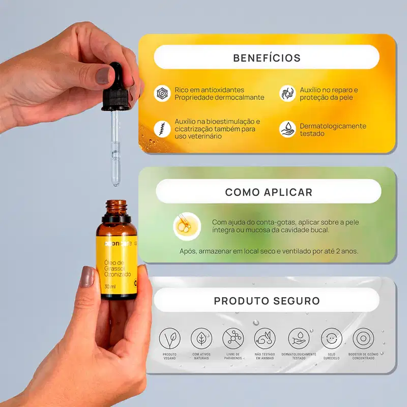 Óleo de Girassol Ozonizado Concentrado Cicatrização Ozonioterapia 30ml