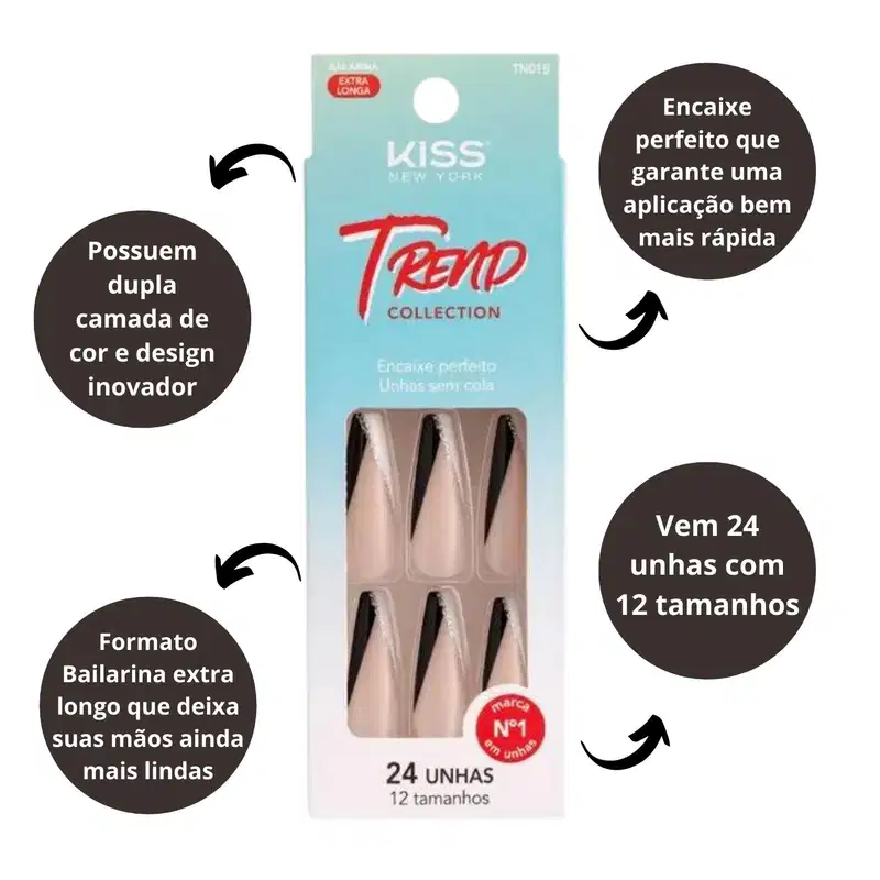 Unhas Postiças Kiss Ny Trend Collection Bailarina 24un Tn01b