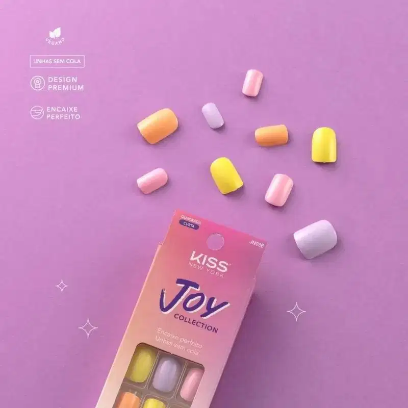 Unhas Postiças Kiss Ny Joy Collection Quadrada 24un Jn03b