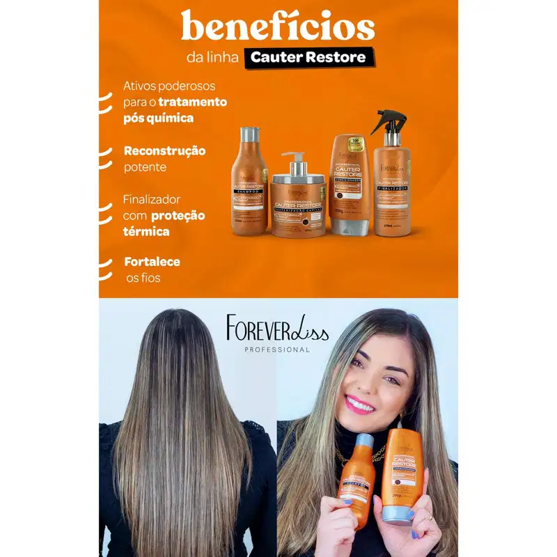 Kit Forever Liss Cauter Restore Home Care e Pente Beauty