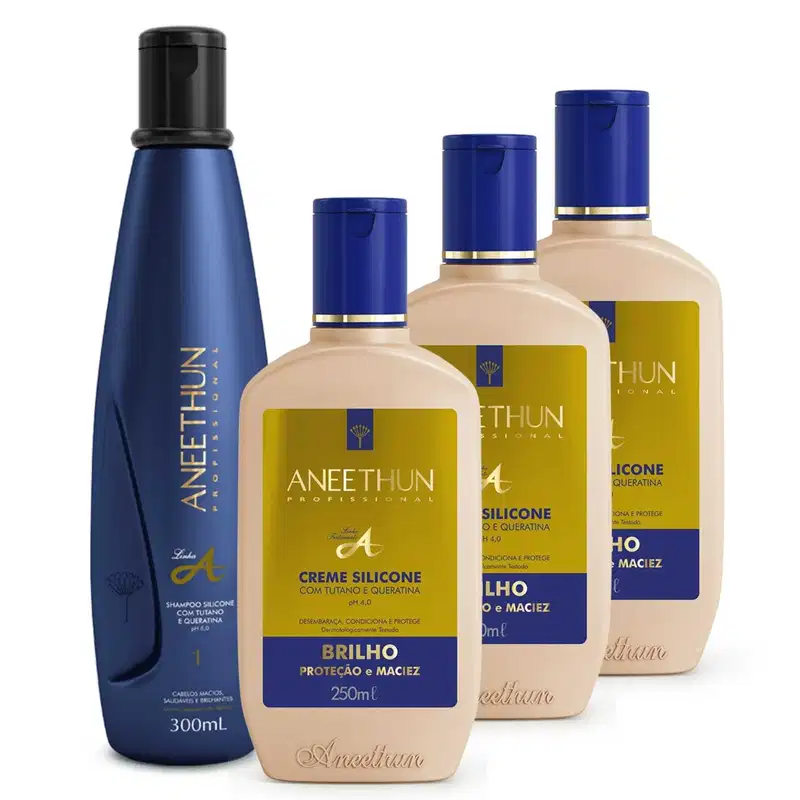 Kit Linha A Shampoo e 3 Cremes De Silicone Aneethun 250ml
