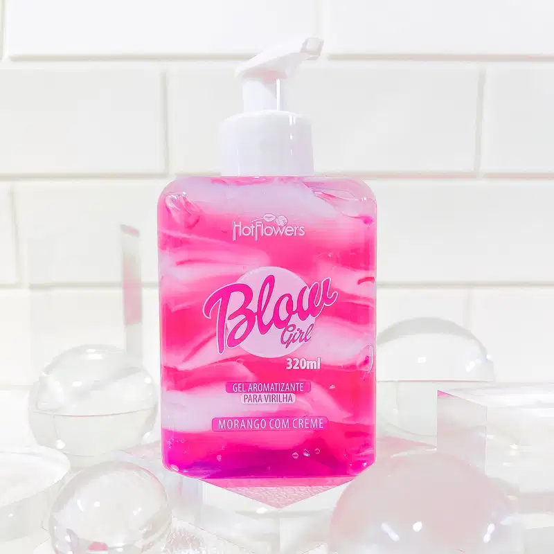 A imagem mostra o Gel Hidratante para Virilha Blow Girl Morango com Creme da marca HotFlowers.
