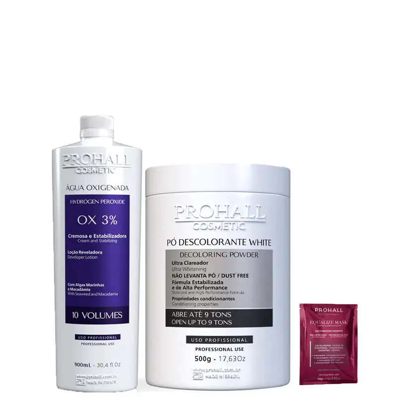 Kit Descoloração Pó Ultra Clareador Branco e Ox 10 Prohall
