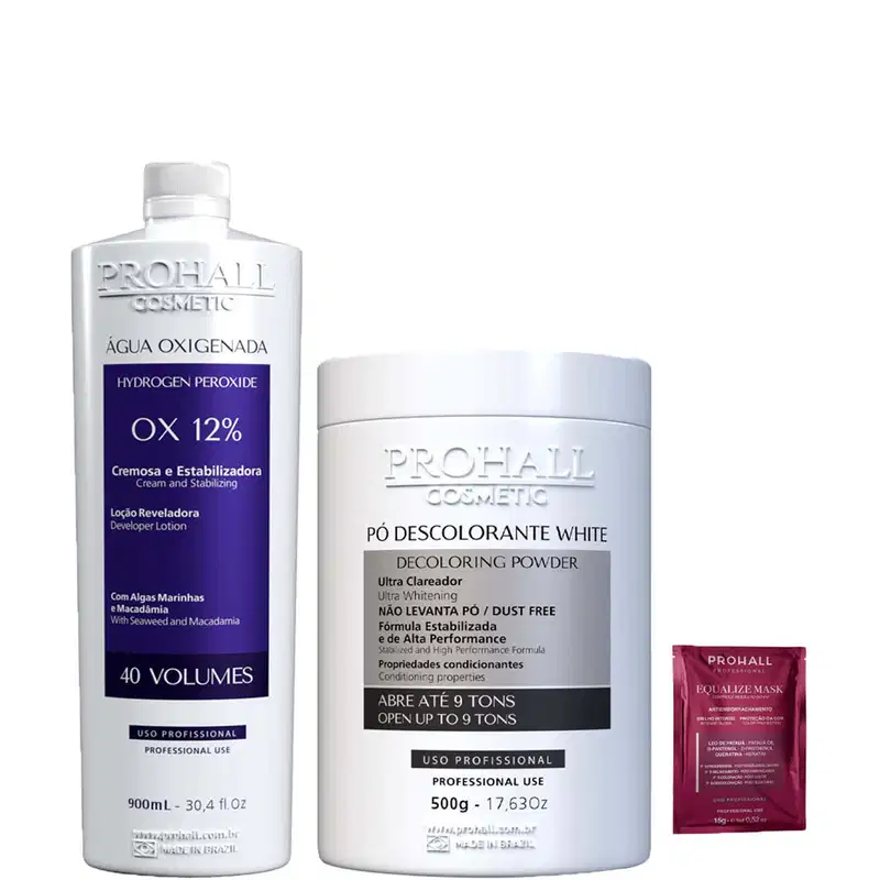 Kit Descoloração Pó Ultra Clareador Branco e Ox 40 Prohall