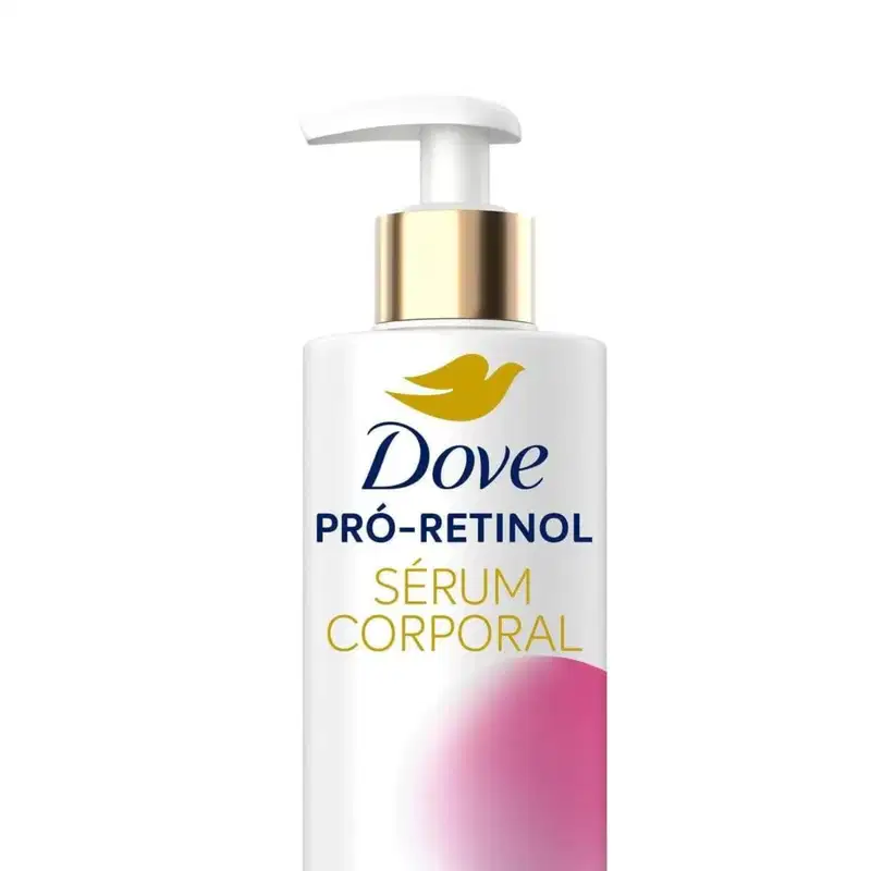 A imagem mostra o Sérum Hidratante Corporal Pró-Retinol + Firmador da marca Dove.
